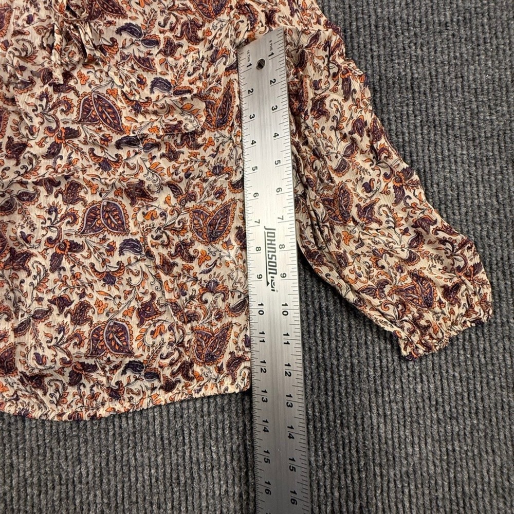 Lucky Brand Womens Size X-Small Paisley Floral Boho Peasant Blouse Orange Purple - Picture 6 of 10